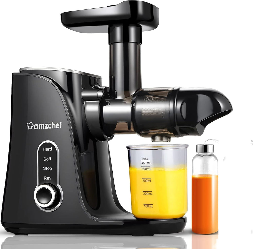 AMZCHEF Slow Juicer Entsafter mit 2 Geschwindigkeitsmodi mit Tragbarer Flasche