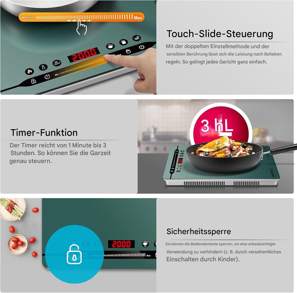 AMZCHEF Induktionskochfeld 2000W  Einzel Kochplatte Induktionskochplatte