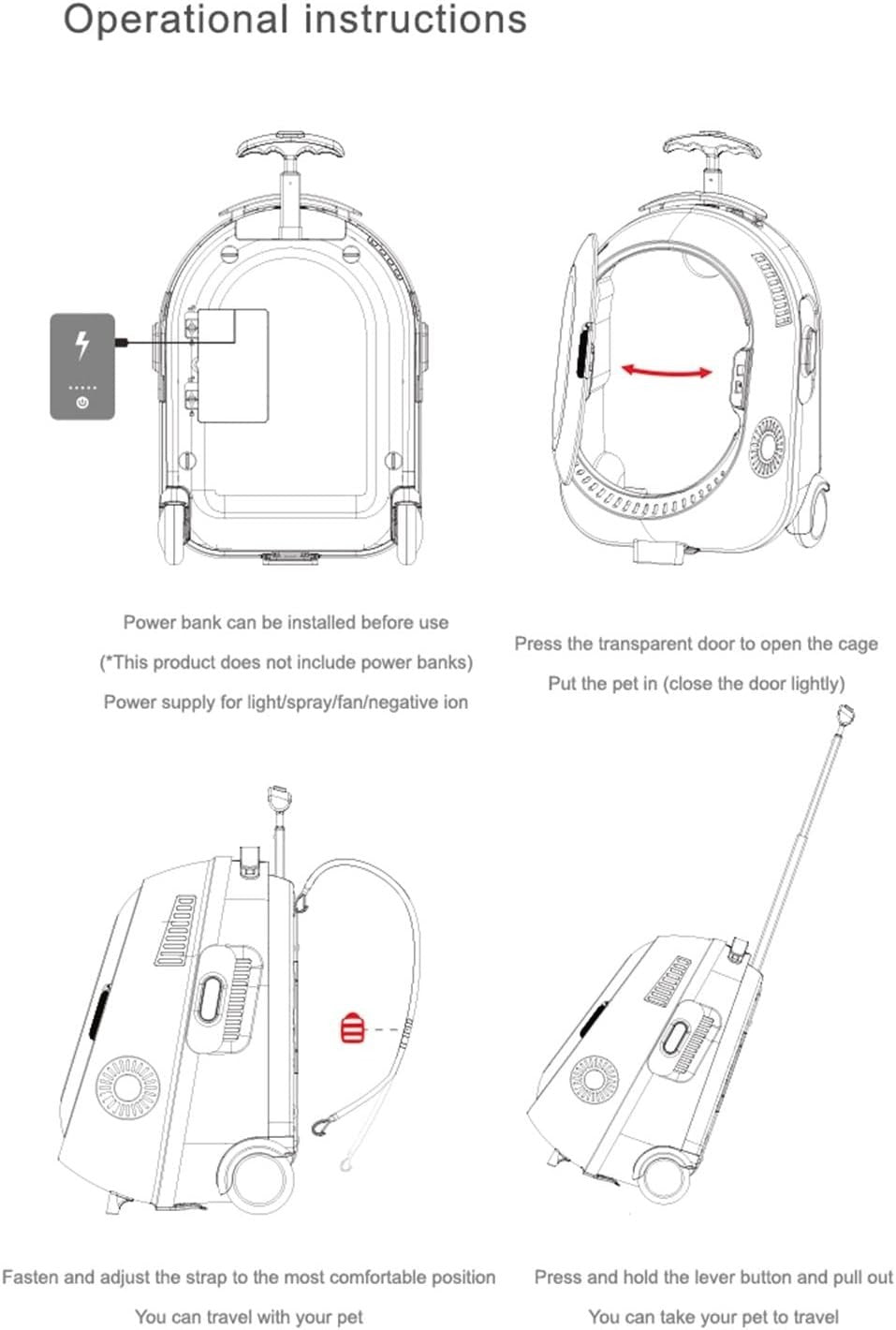 Haustier Trolley Katzenrucksack Hundetransport Tasche Pet Carrier Belüftung