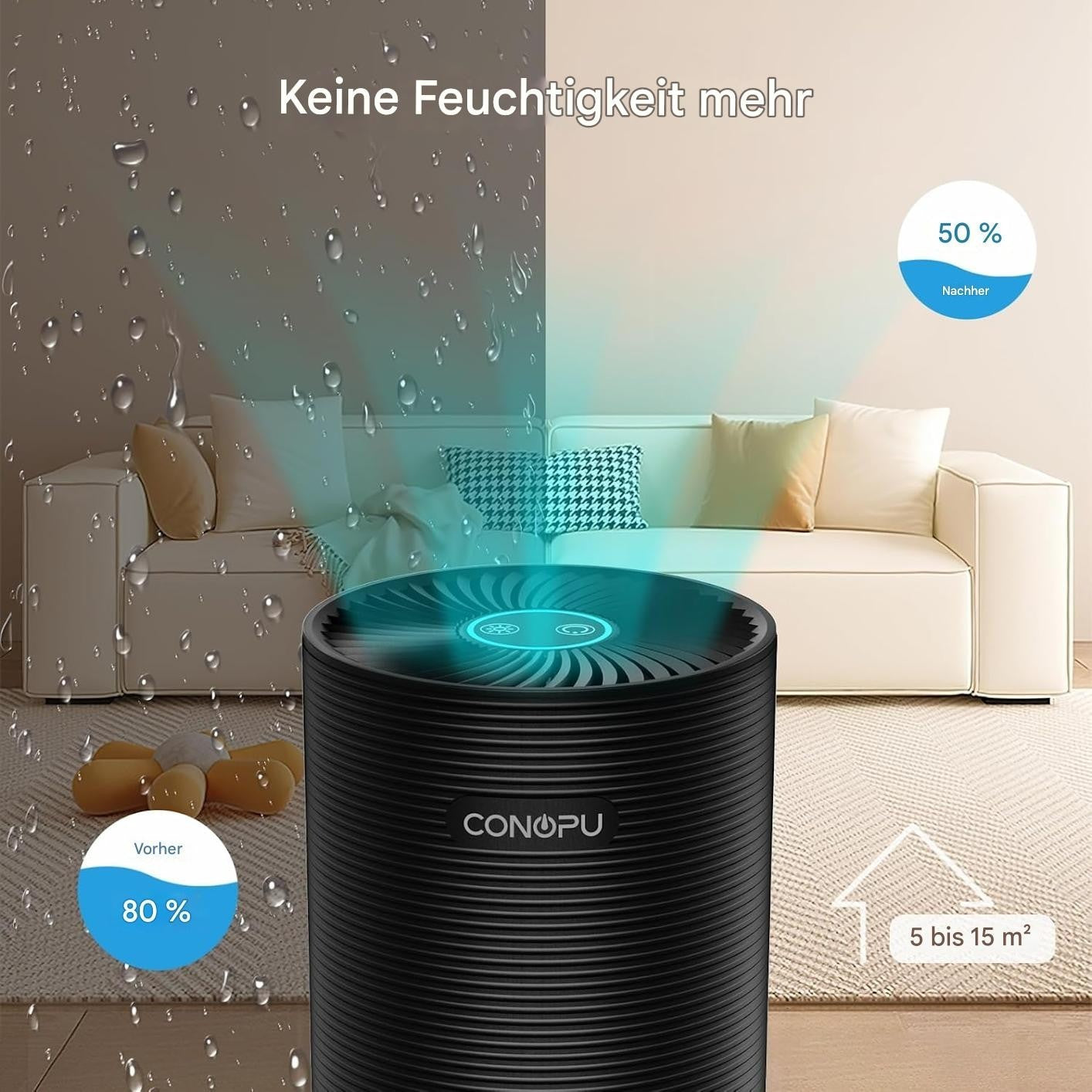 Conopu Elektrischer Luftentfeuchter 300 ml/Tag kompakt energiesparend leise