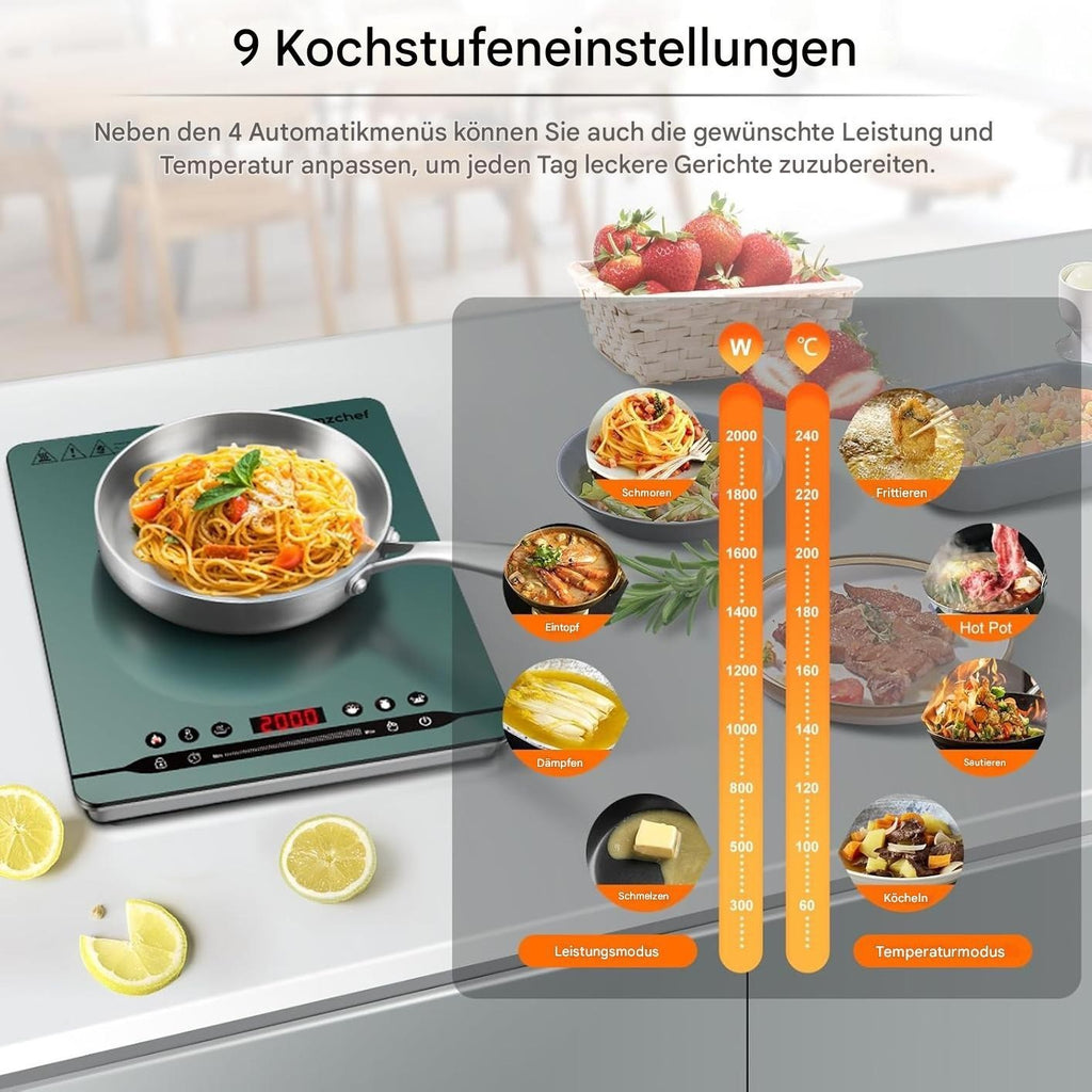 AMZCHEF Induktionskochfeld 2000W  Einzel Kochplatte Induktionskochplatte
