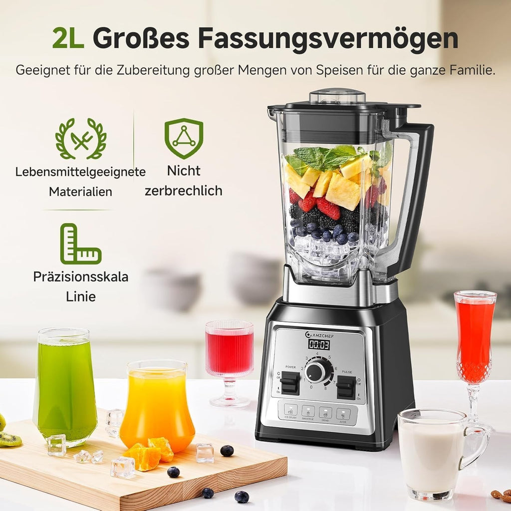 AMZCHEF Standmixer Hochleistungsmixer 2L Mixer Blender mit 8 Geschwindigkeiten