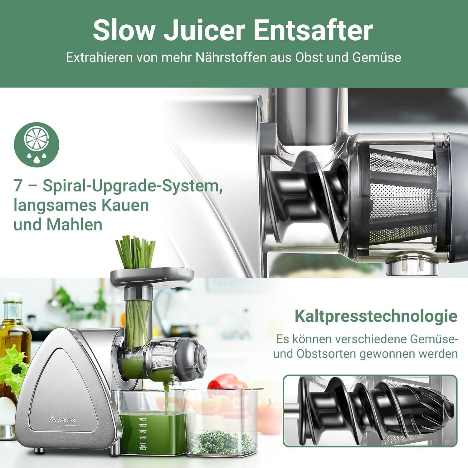 Aobosi Slow Juicer Entsafter 150w  Saftpresse leiser Motor hohe Saftausbeute