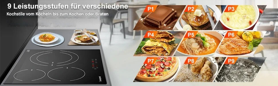 AMZCHEF Glaskeramikkochfeld 60cm Herdplatte 3 kochfelder 5400W mit 9 Stufen