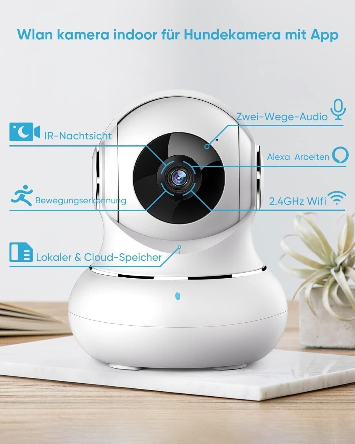LittleElf Überwachungskamera IP Kamera 2K 360° WLAN Nachtsicht Alexa 2er 4er Set