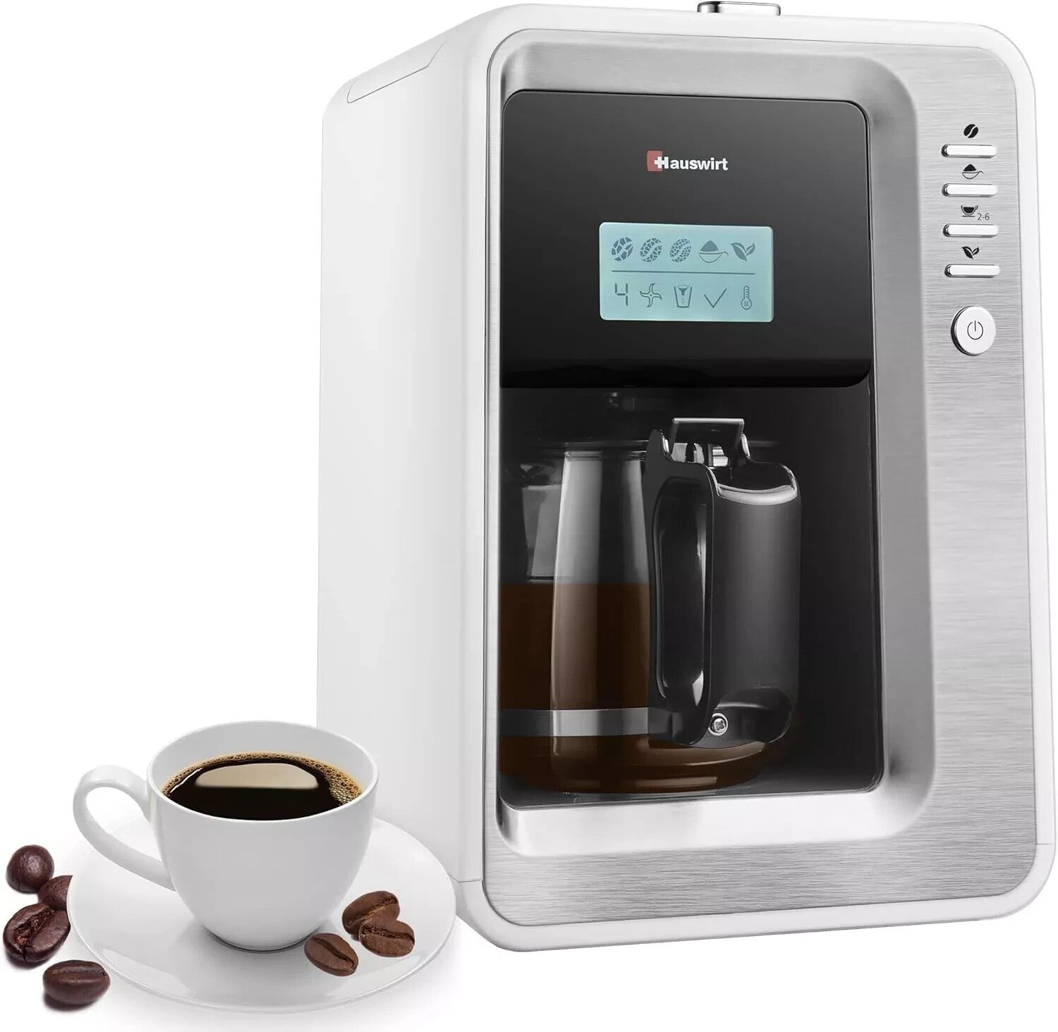 Hauswirt Kaffeemaschine Filterkaffee Mahlwerk einstellbar Warmhalteplatte Weiß