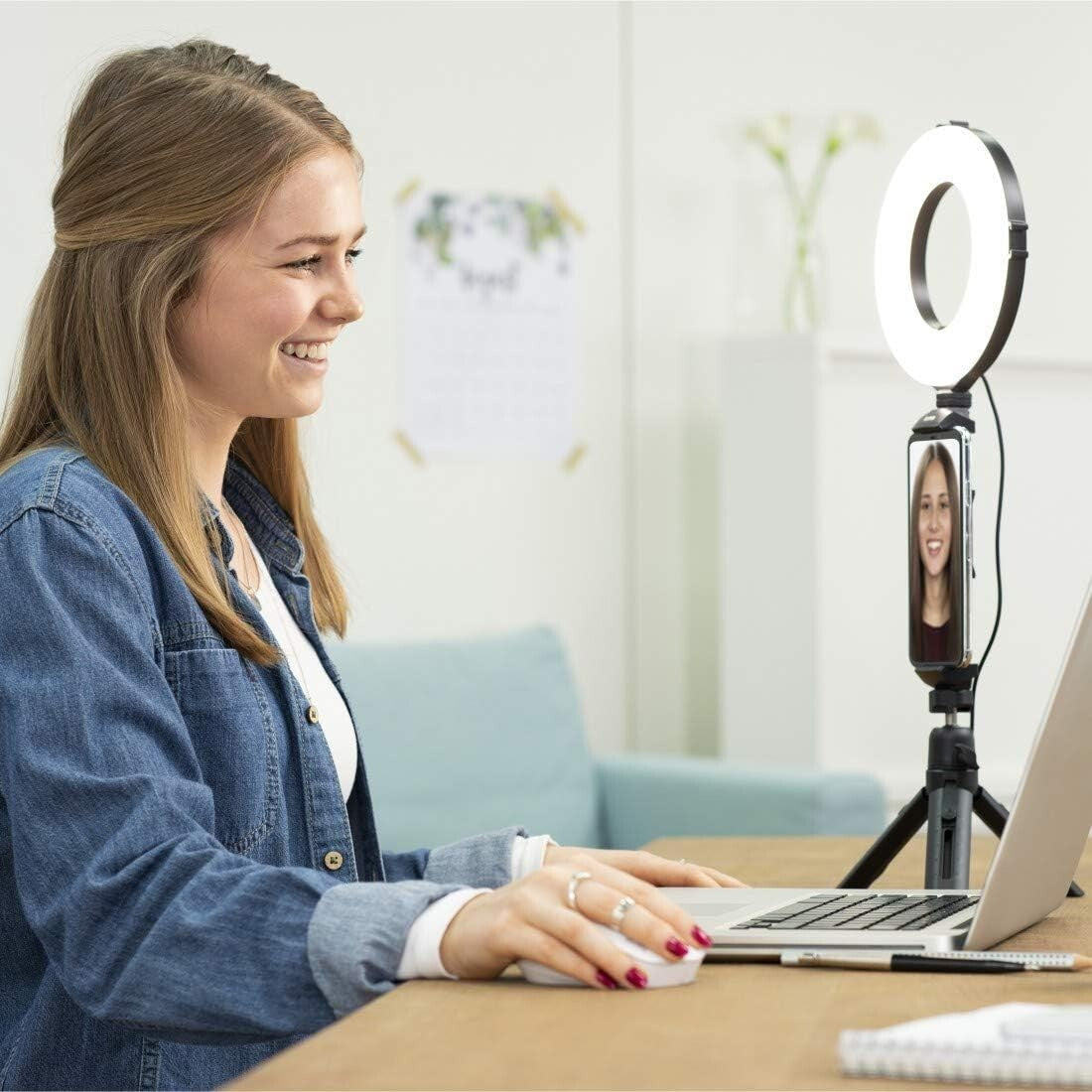 Hama LED Ringlicht Ringleuchte Work Area 67 Stativ Handy-Halterung Smartphone