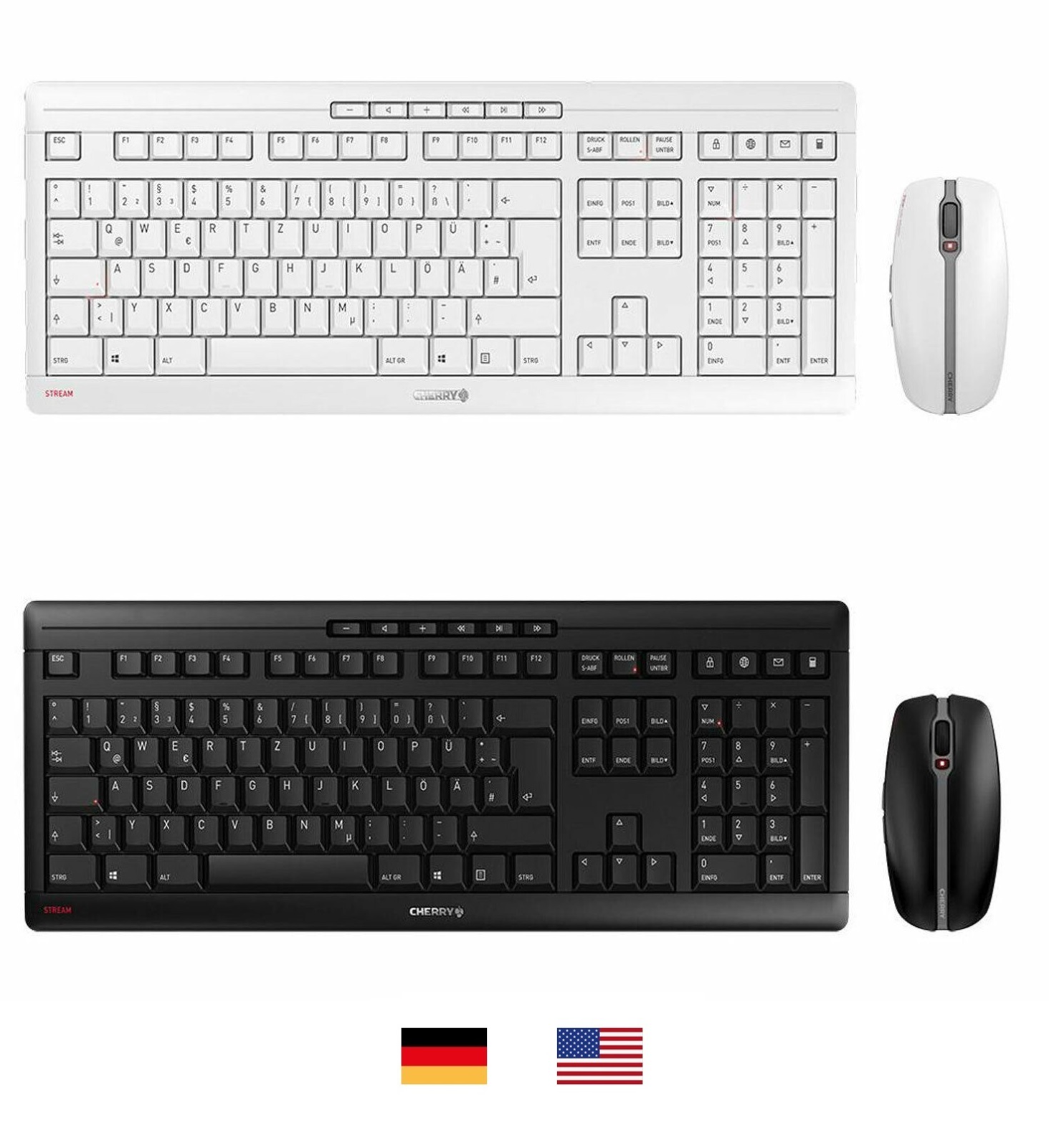 Cherry STREAM DESKTOP Tastatur Maus Set ergonomisch leise USB Wireless Büro Funk