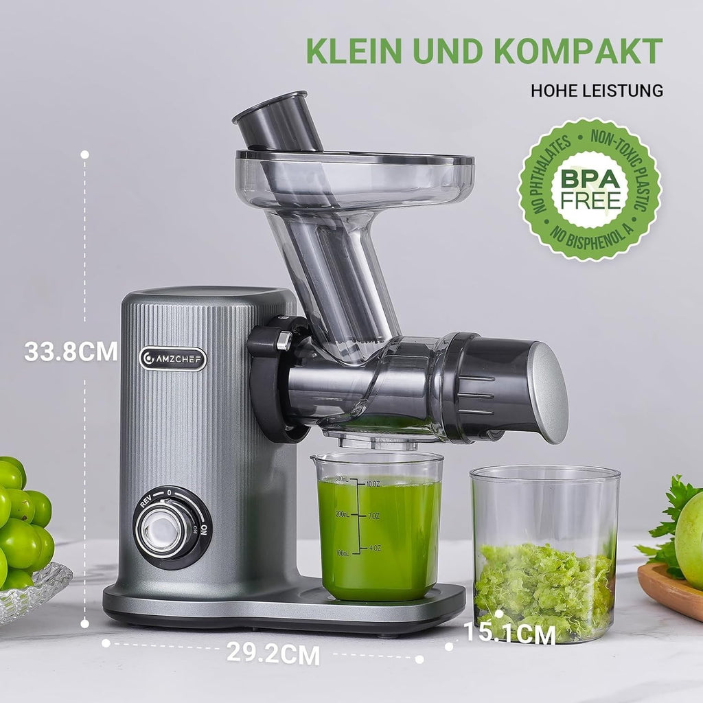 AMZCHEF Kompakt Entsafter Slow Juicer  Gemüse und Obst mit Zwei Zuführungsmodi