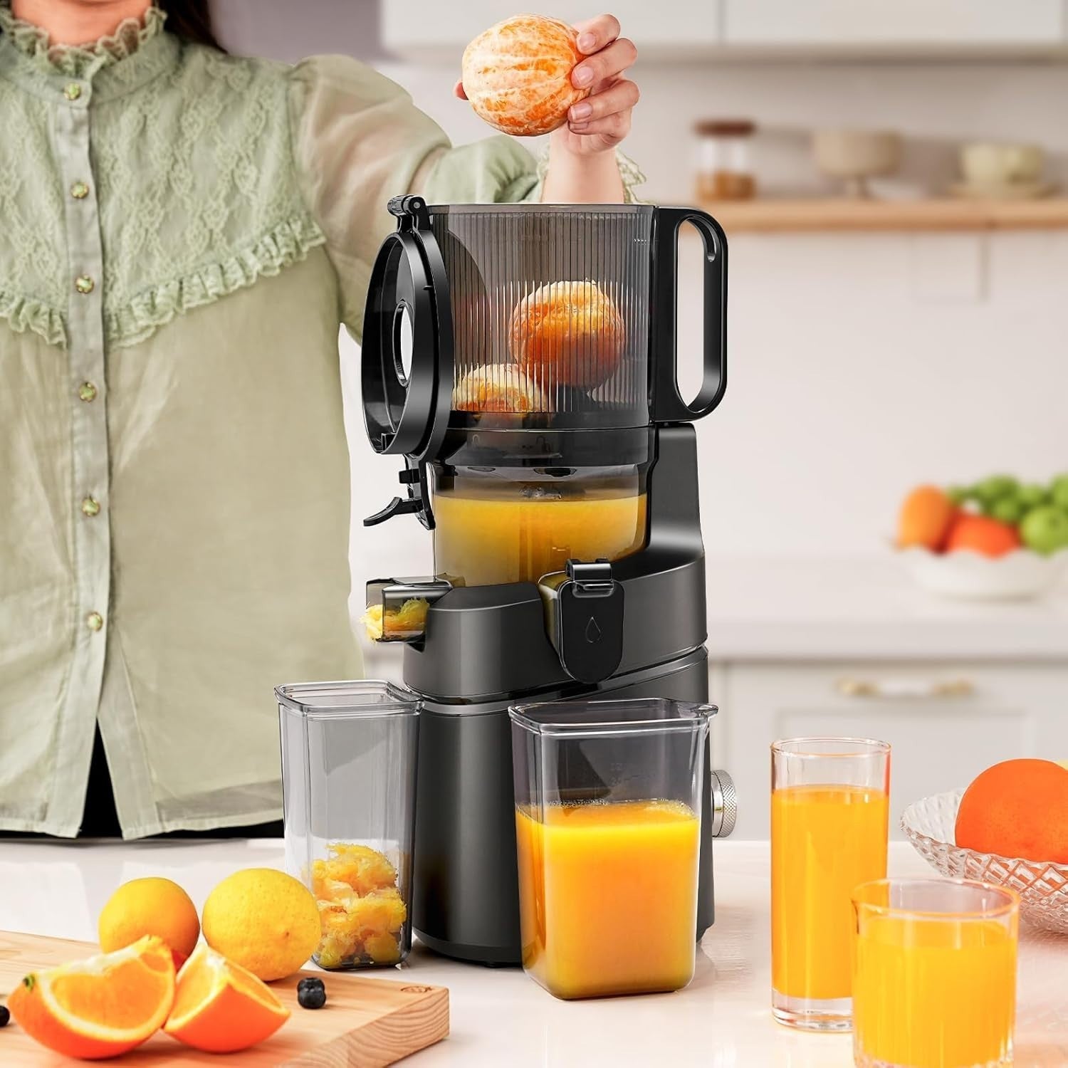 AMZCHEF Automatischer Entsafter  All-In-One Slow Juicer 1,8L 250W  145MM Öffnung