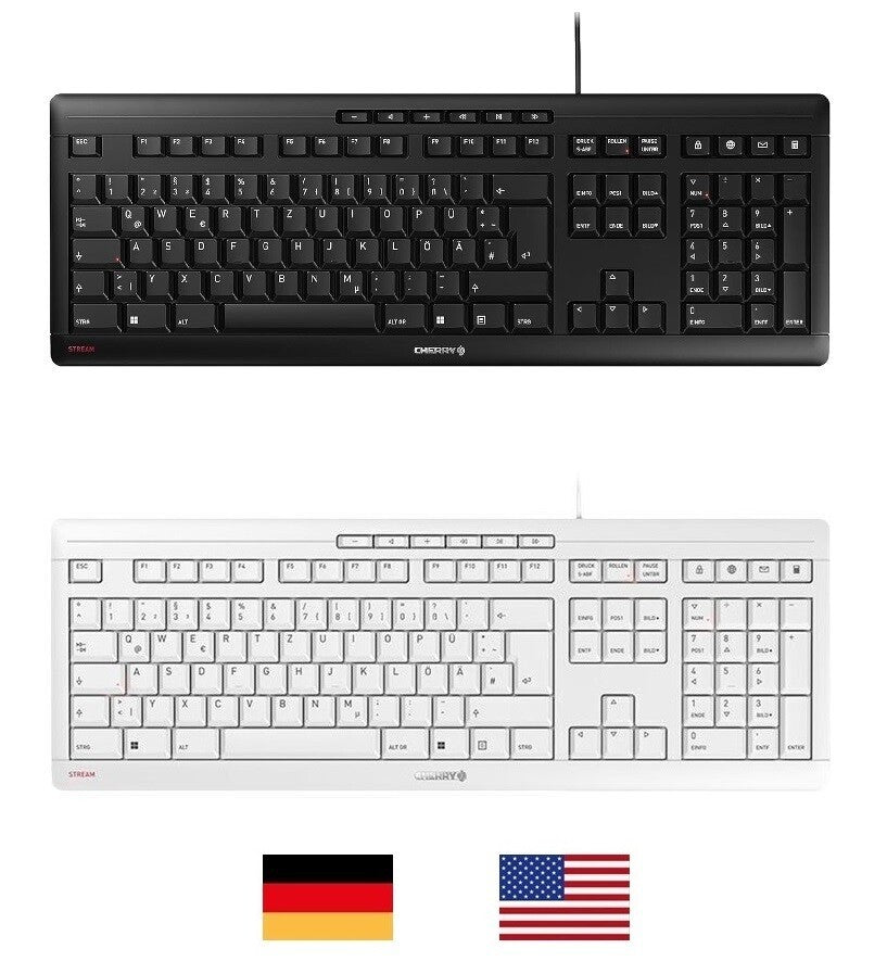 CHERRY STREAM Keyboard PC Tastatur USB abriebfest ergonomisch LED Tasten Büro