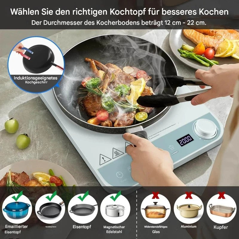 AMZCHEF Induktionskochplatte Einzel Induktionskochfeld 1 Platte Schlankes Design