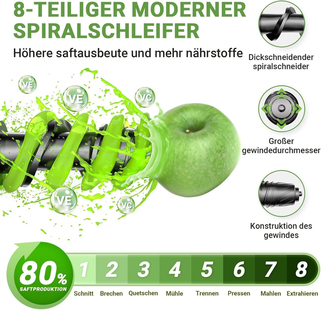 AMZCHEF Kompakt Entsafter Slow Juicer  Gemüse und Obst mit Zwei Zuführungsmodi