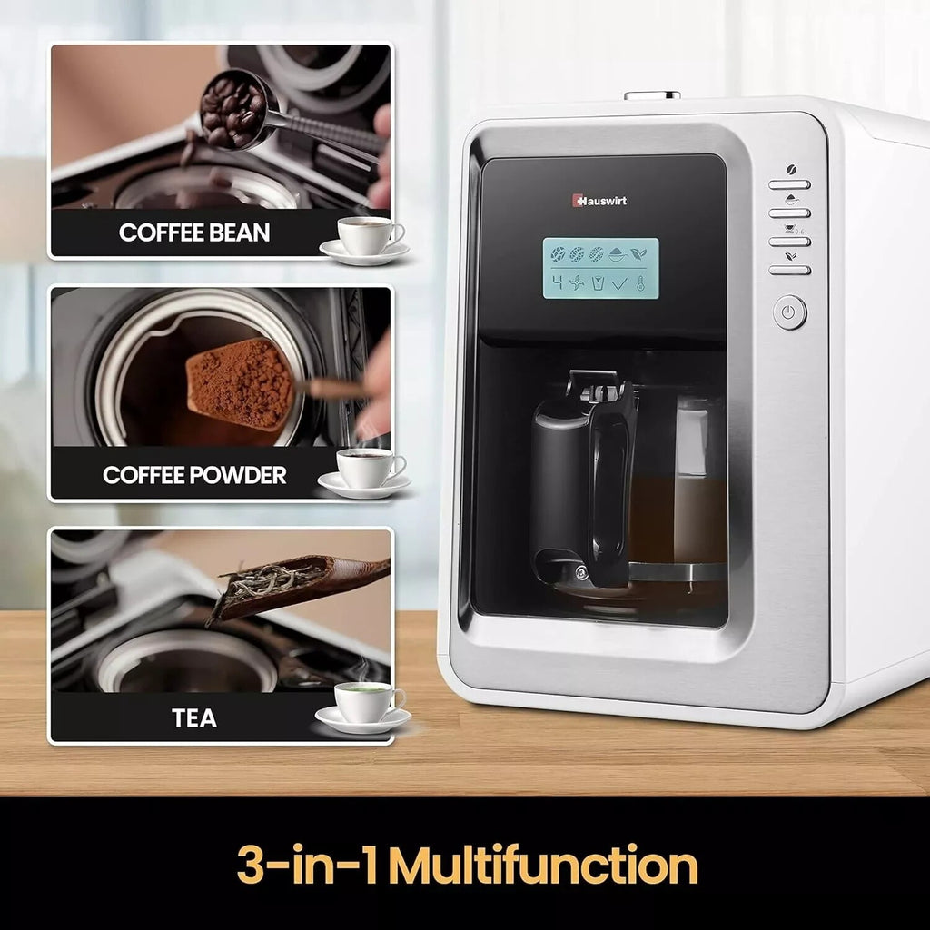 Hauswirt Kaffeemaschine Filterkaffee Mahlwerk einstellbar Warmhalteplatte Weiß
