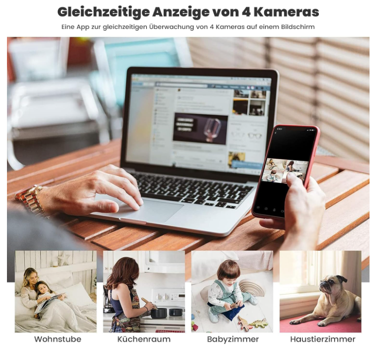 LittleElf WLAN Überwachungskamera IP Kamera 2K 360° Nachtsicht Alexa 2er/4er Set