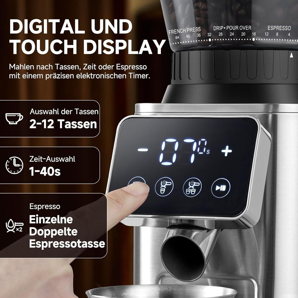 AMZCHEF Kaffeemühle Elektrisch 48 Mahlgrade einstellbar für Espresso, Cold Brew