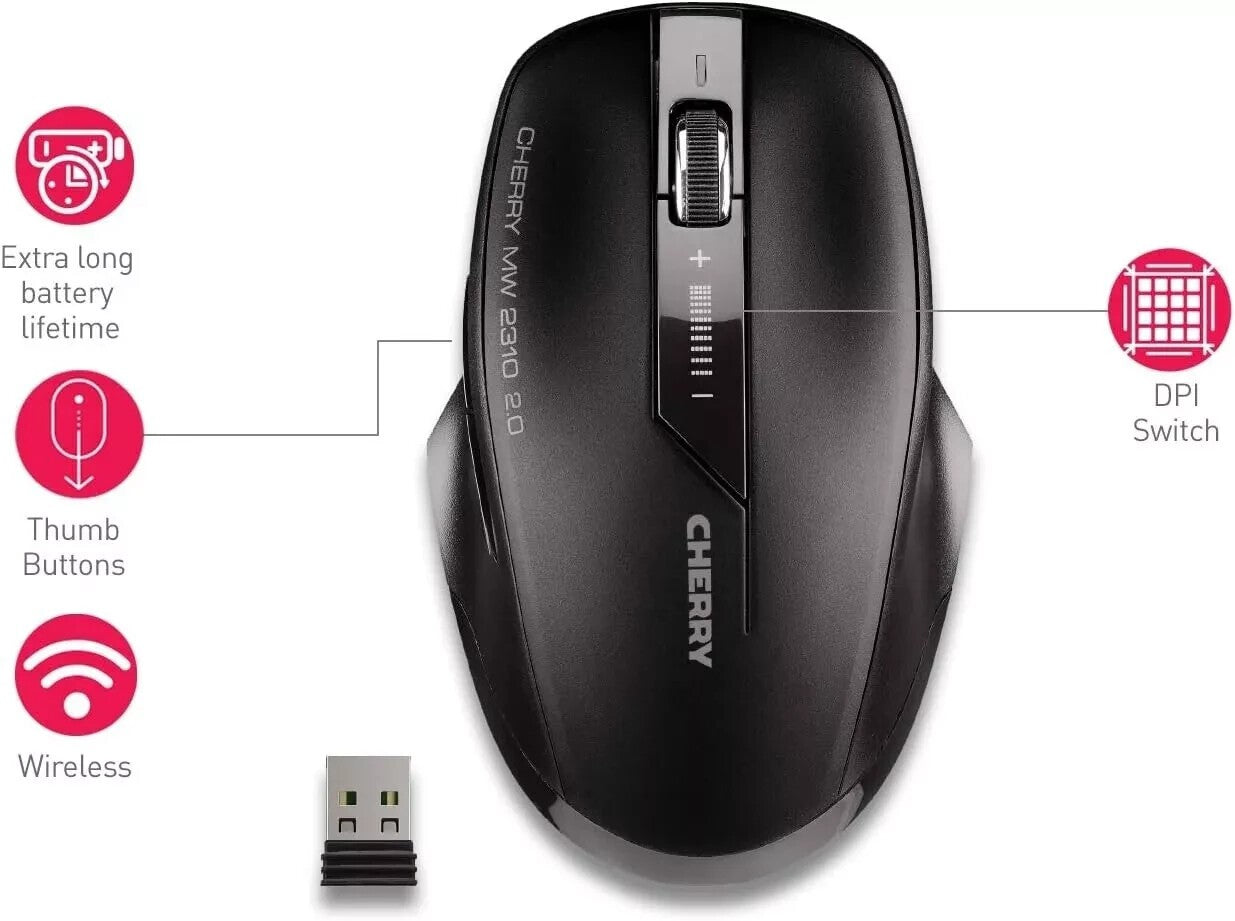 CHERRY MW 2310 2.0 Kabellose Maus Wireless Schwarz Nano USB  beidhändig