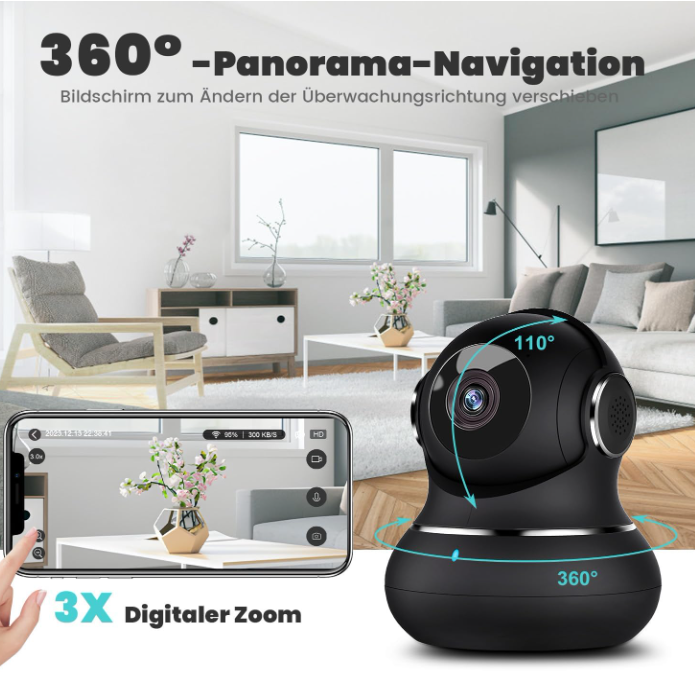 LittleElf WLAN Überwachungskamera IP Kamera 2K 360° Nachtsicht Alexa 2er/4er Set