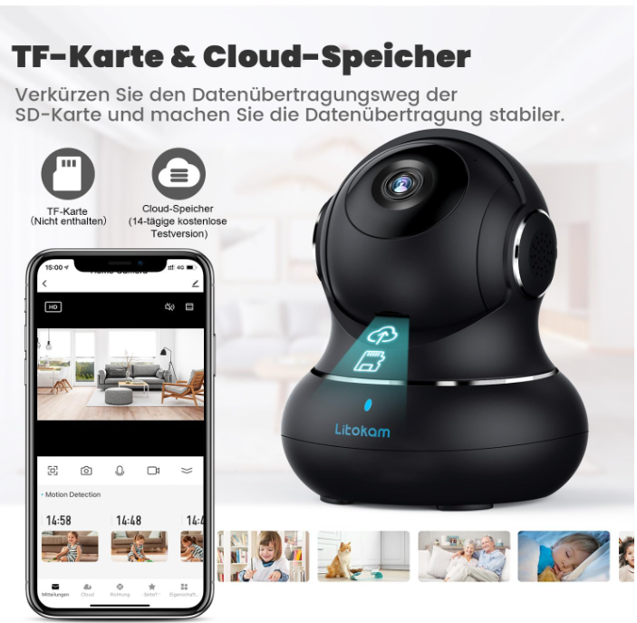 LittleElf WLAN Überwachungskamera IP Kamera 2K 360° Nachtsicht Alexa 2er/4er Set