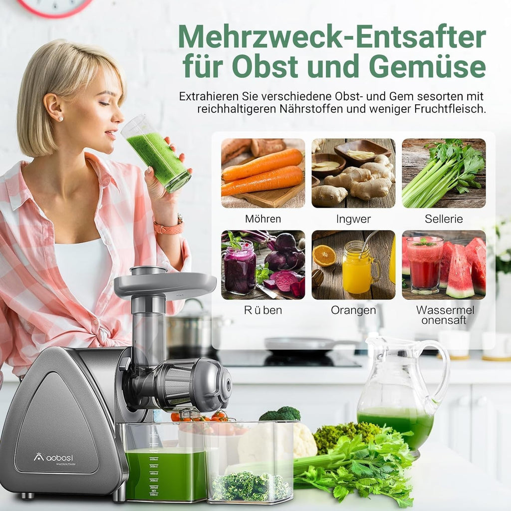 Aobosi Slow Juicer Entsafter 150w  Saftpresse leiser Motor hohe Saftausbeute