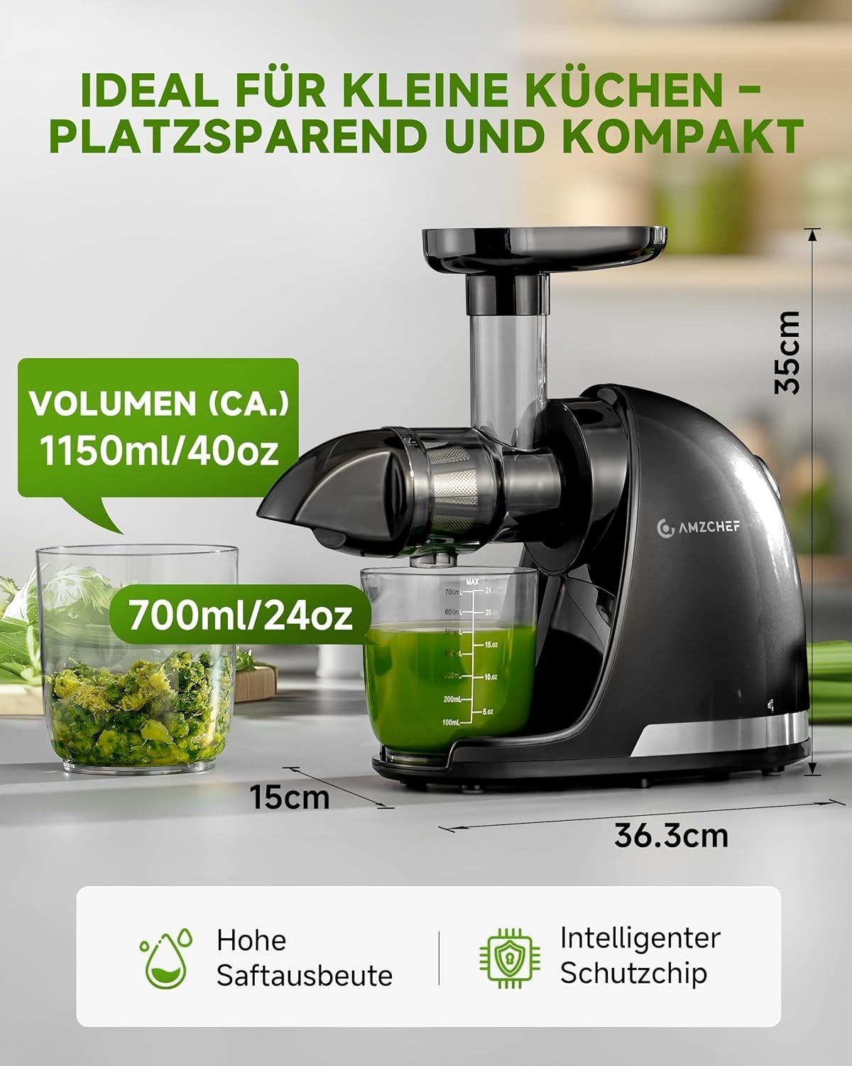 AMZCHEF Entsafter Slow Juicer elektrische Saftpresse nährstoffschonend 4-in-1