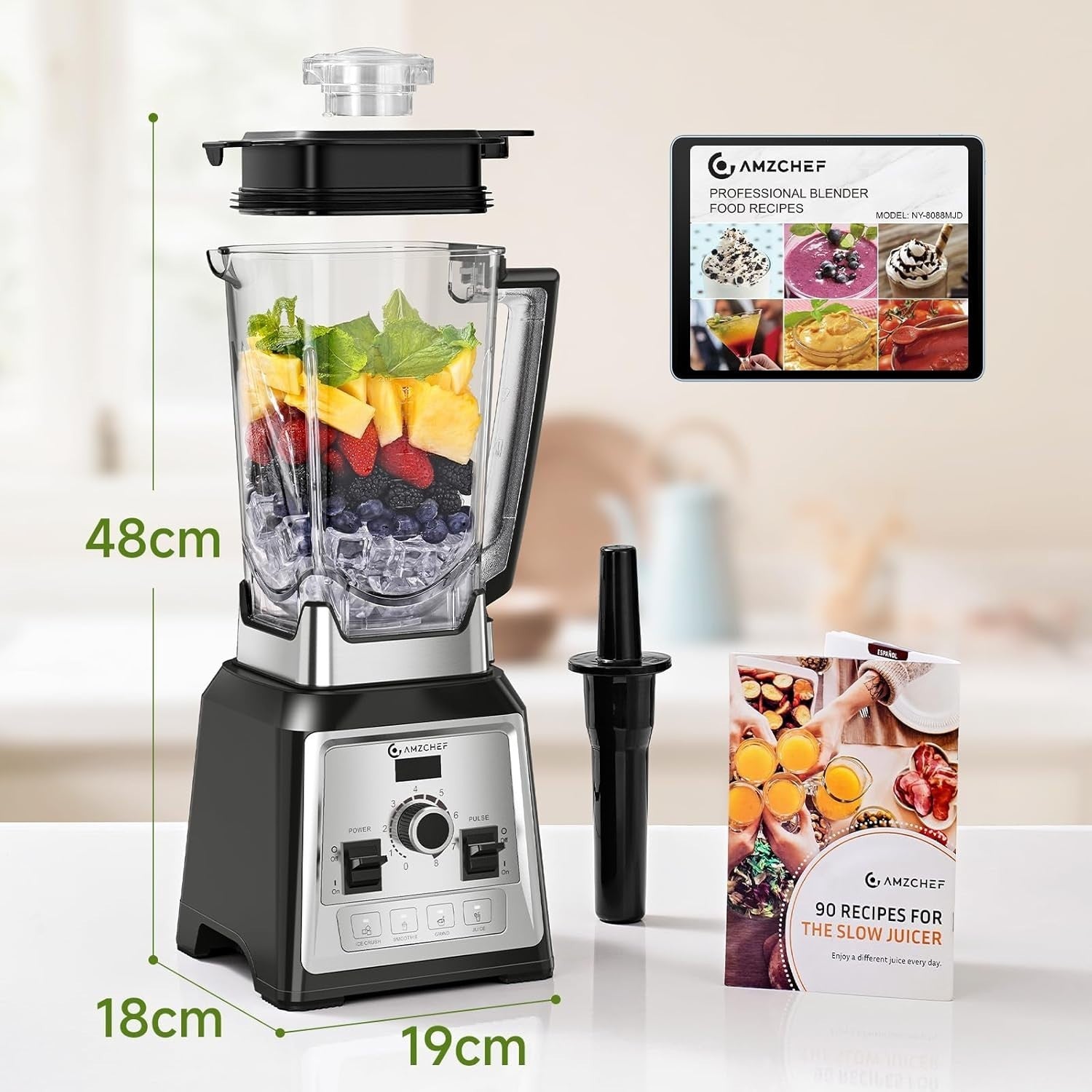 AMZCHEF Standmixer Hochleistungsmixer 2L Mixer Blender mit 8 Geschwindigkeiten