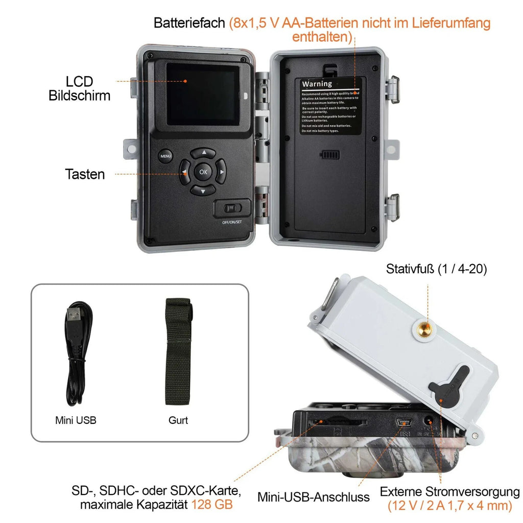BlazeVideo A252 Wildkamera 48MP 1296P HD Nachtsicht IP66 Outdoor Jagdkamera