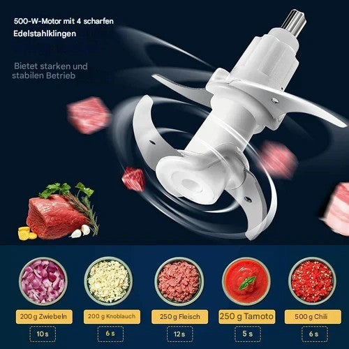AMZCHEF Zerkleinerer Elektrisch 500W Multizerkleinerer 1,5L Edelstahlschüssel