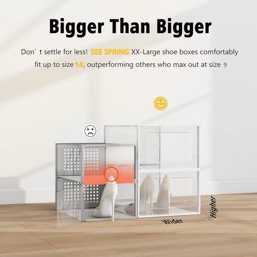 Seespring Stapelbare Schuhboxen Transparent 12er Set Belüftet Schuhaufbewahrung