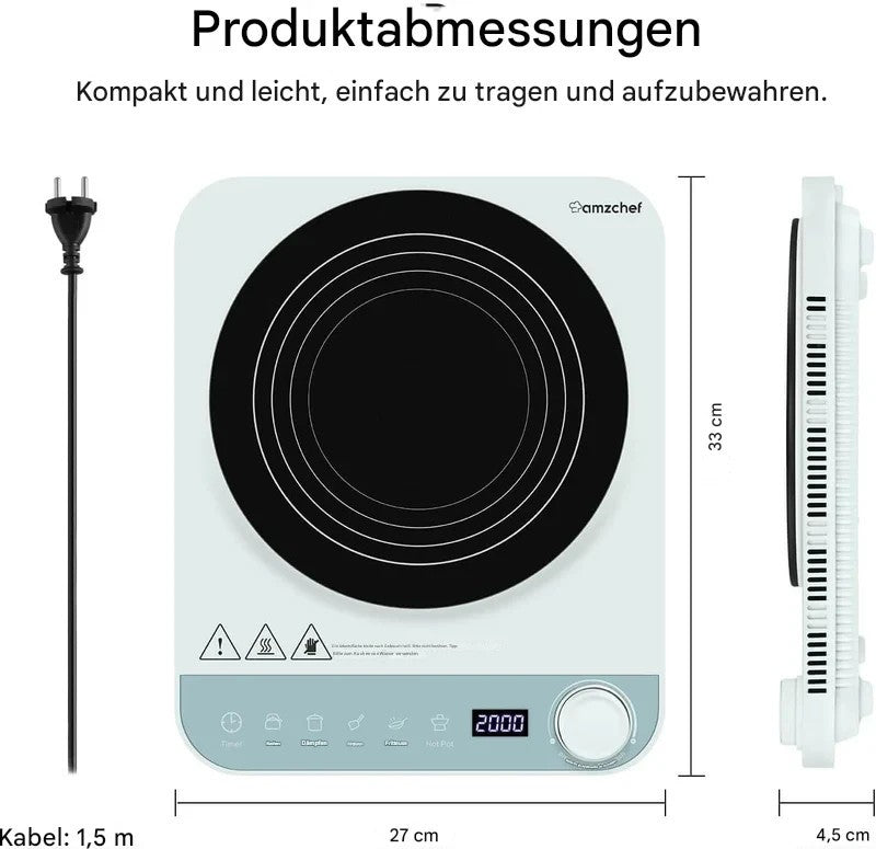 AMZCHEF Induktionskochplatte Einzel Induktionskochfeld 1 Platte Schlankes Design
