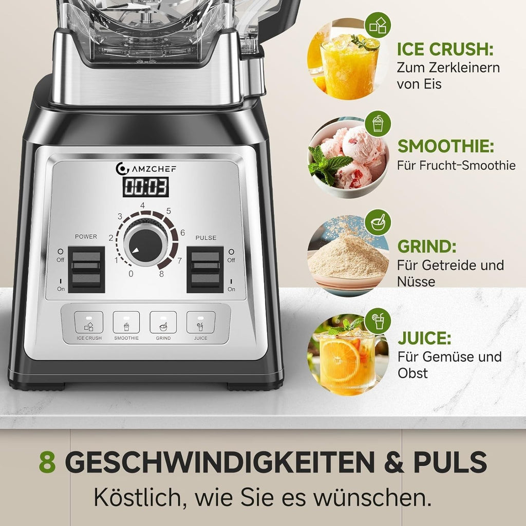 AMZCHEF Standmixer Hochleistungsmixer 2L Mixer Blender mit 8 Geschwindigkeiten