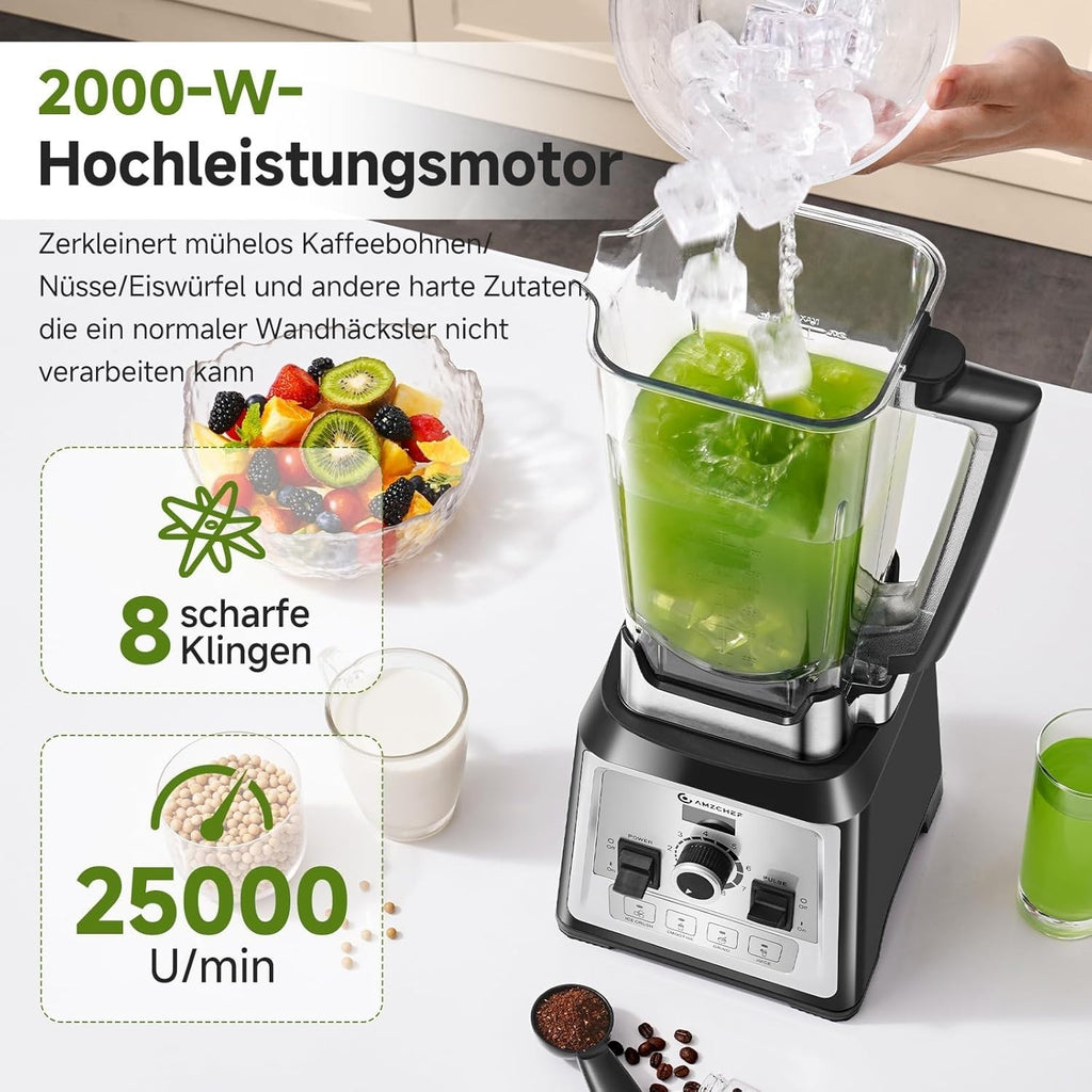 AMZCHEF Standmixer Hochleistungsmixer 2L Mixer Blender mit 8 Geschwindigkeiten