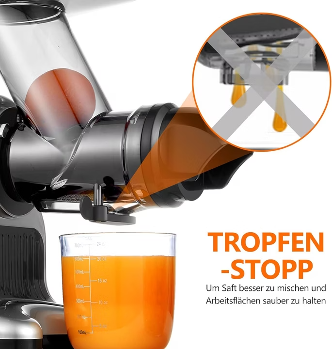 AMZCHEF Entsafter Slow Juicer 80MM Großer Einfüllschacht  Ganzes Gemüse und Obst