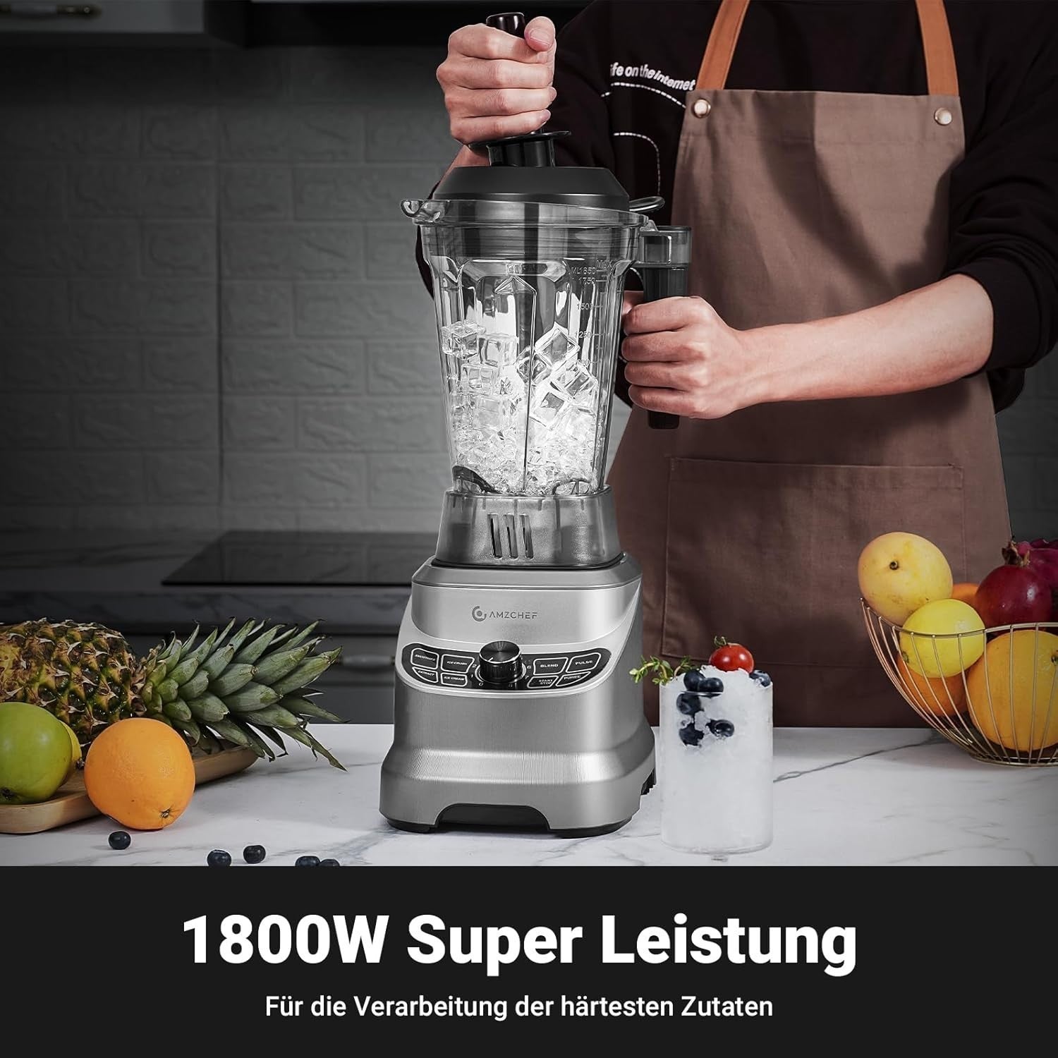 AMZCHEF Standmixer Hochleistungsmixer 8 Einstellbare Geschwindigkeiten 1800W
