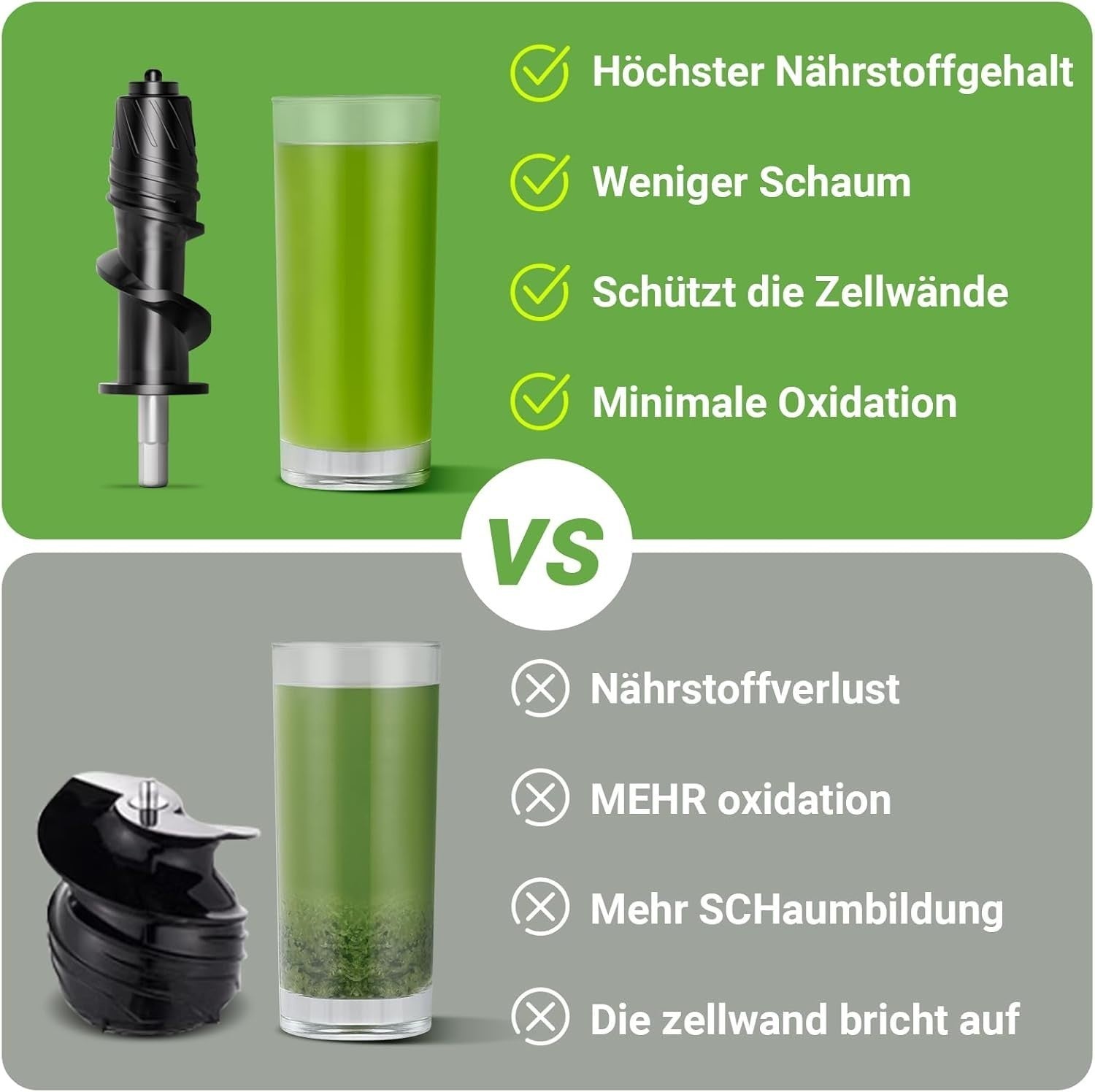 AMZCHEF Kompakt Entsafter Slow Juicer  Gemüse und Obst mit Zwei Zuführungsmodi
