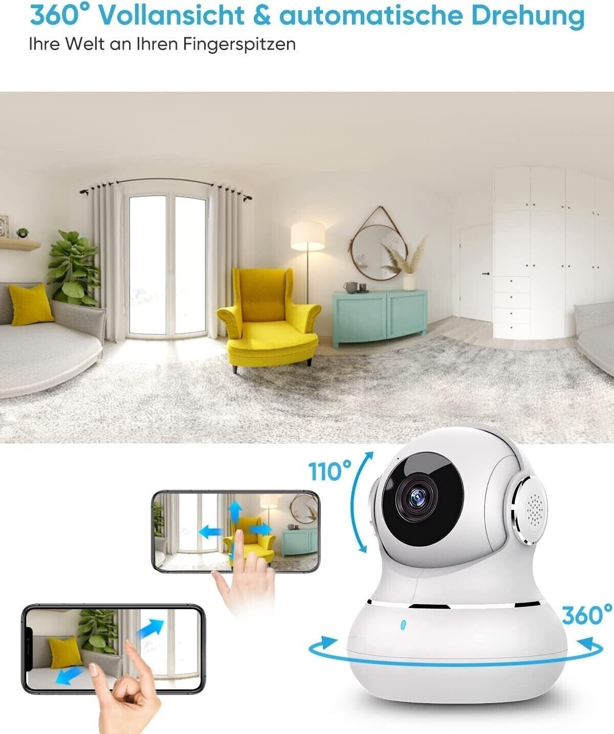 LittleElf Überwachungskamera IP Kamera 2K 360° WLAN Nachtsicht Alexa 2er 4er Set