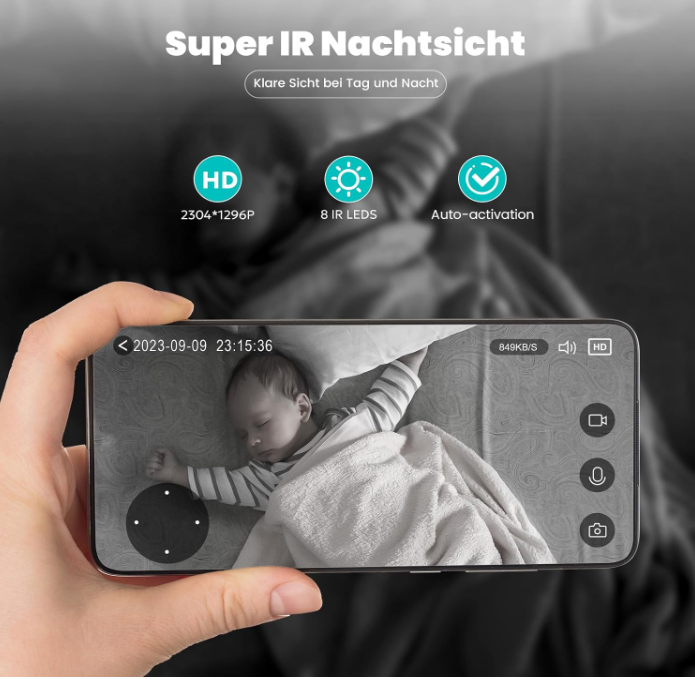 LittleElf WLAN Überwachungskamera IP Kamera 2K 360° Nachtsicht Alexa 2er/4er Set