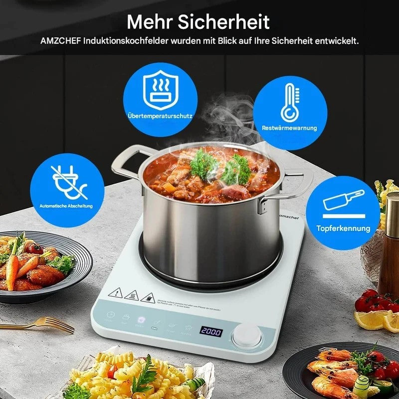 AMZCHEF Induktionskochplatte Einzel Induktionskochfeld 1 Platte Schlankes Design