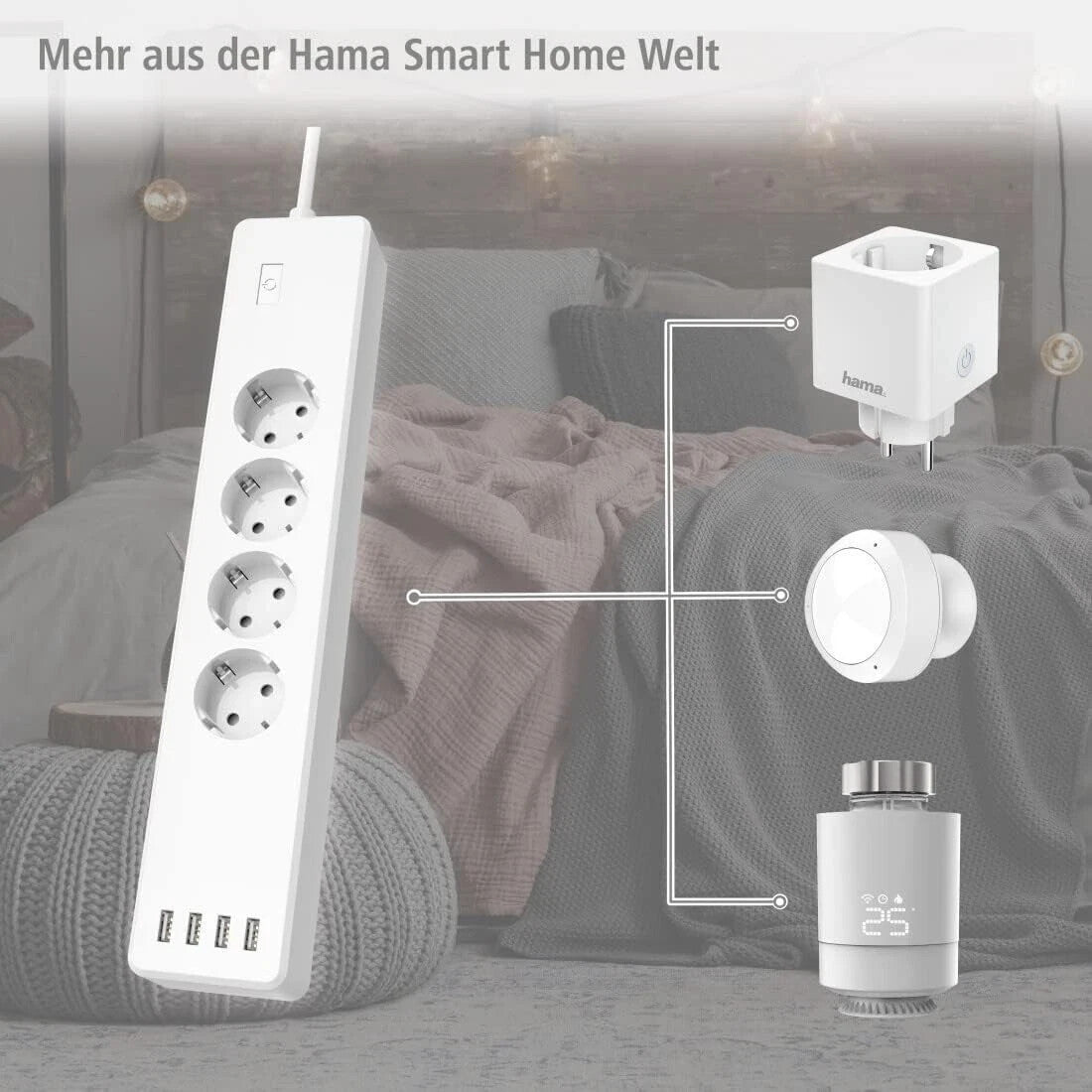 Hama WLAN Steckdosenleiste 4-fach USB einzeln schaltbar App-Steuerung 1,7m