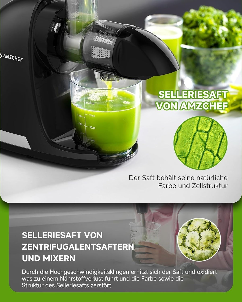AMZCHEF Entsafter Slow Juicer elektrische Saftpresse nährstoffschonend 4-in-1