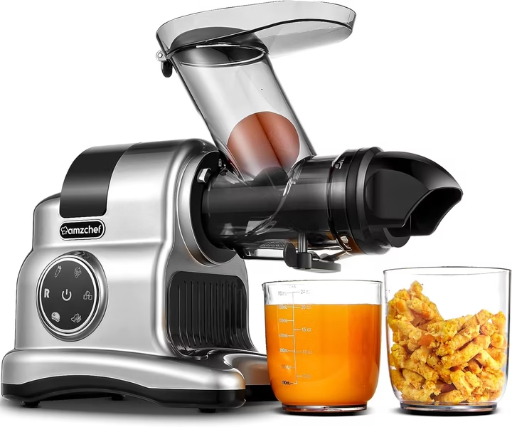 AMZCHEF Entsafter Slow Juicer 80MM Großer Einfüllschacht  Ganzes Gemüse und Obst