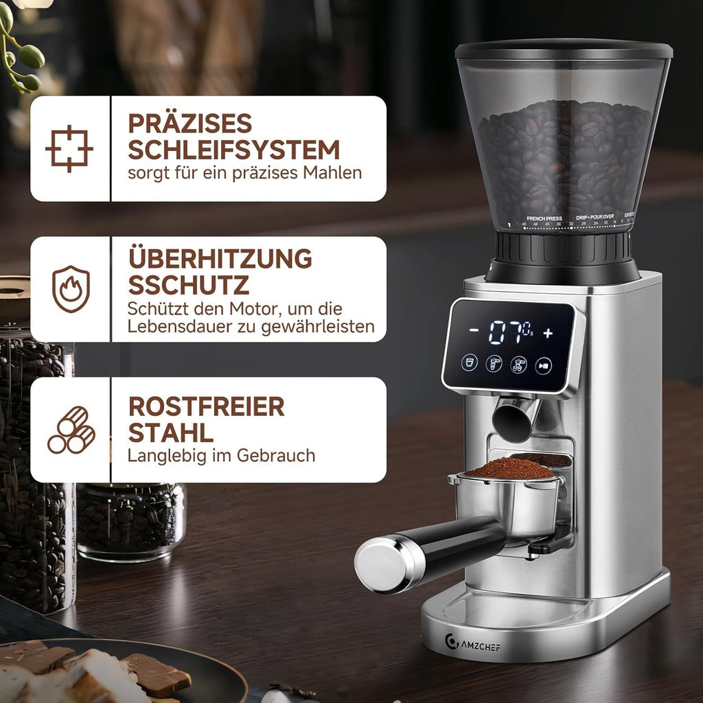 AMZCHEF Kaffeemühle Elektrisch 48 Mahlgrade einstellbar für Espresso, Cold Brew