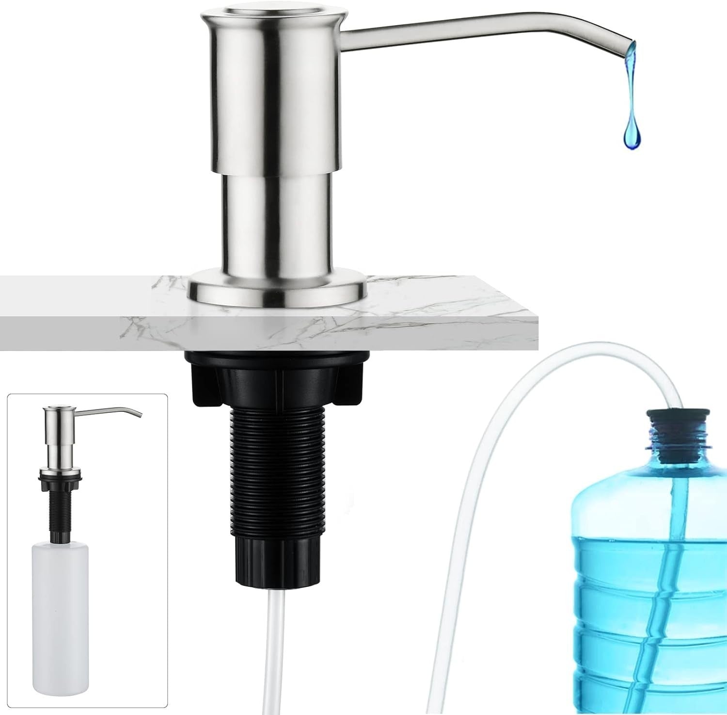 CREA Seifenspender Einbau Küche, Bad 500ml Flasche 1m Schlauch drehbar Edelstahl